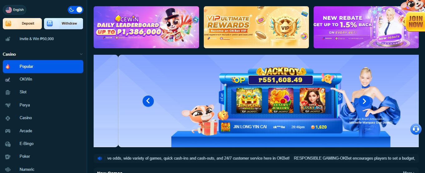 OKBet 카지노 홈페이지에서 잭팟 게임과 VIP 보상 살펴보기